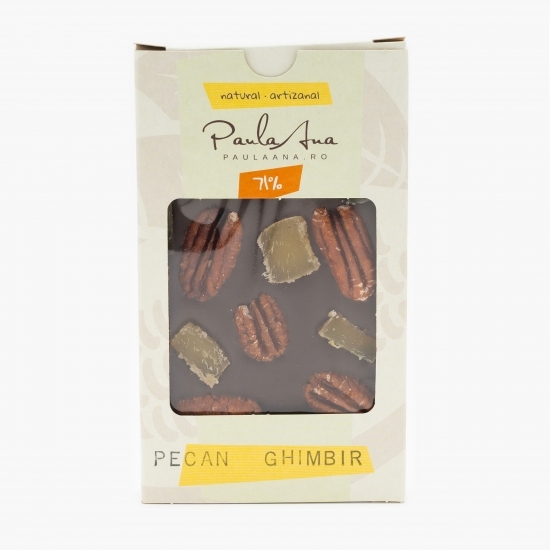 Ciocolată 71% cu pecan și ghimbir 120g