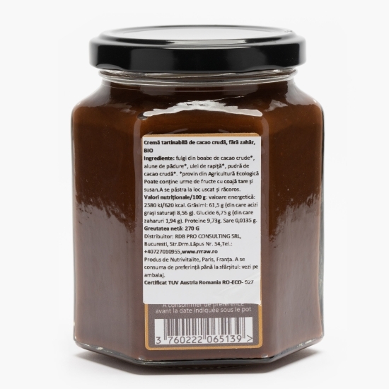 Cremă tartinabilă de cacao crudă eco fără zahăr 270g