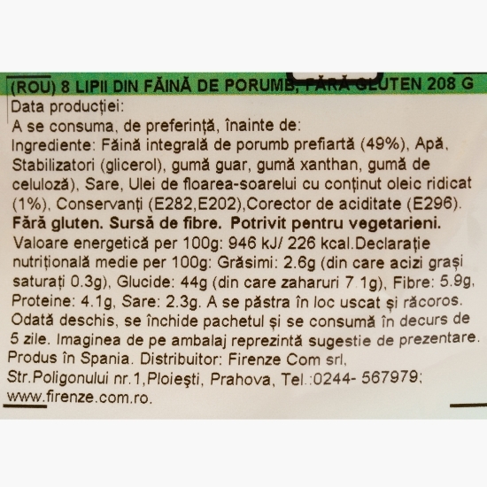 Lipii din făină de porumb, fără gluten, 8 buc, 208g