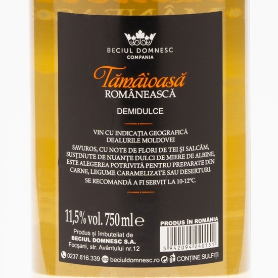 Vin alb demidulce Tămâioasă Romanescă, 11.5%, 0.75l