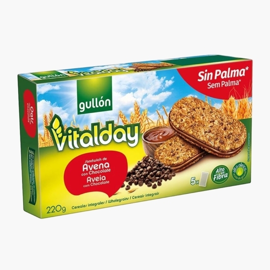Biscuiți sandwich cu fulgi de ovăz și umplutură de cacao Vitalday, 220g