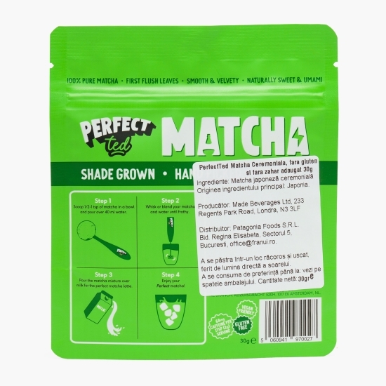 Matcha ceremonială, fără gluten și fără zahăr adăugat, 30g