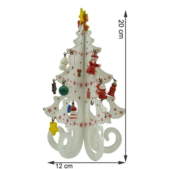 Decorațiune Crăciun Brad alb, 6 cavități cu ornamente, 12cm x 20cm