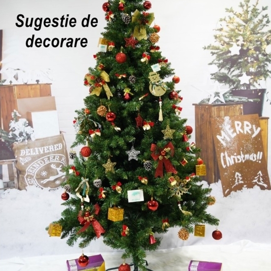 Brad artificial de Crăciun, clasic, înălțime 180 cm, diametru 95cm, 463 ramuri, verde, suport metalic
