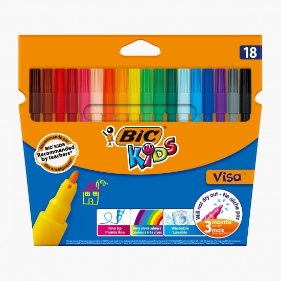 Markere colorate lavabile Kids Visa 18 buc