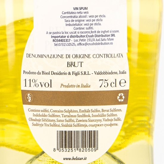 Vin spumant brut Belstar Prosecco, 11%, 0.75l