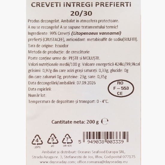 Creveți întregi 20/30 prefierți 200g