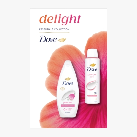 Set cadou Delight: gel de duș Petal Soft 250ml + deodorant spray Powder Soft 150ml