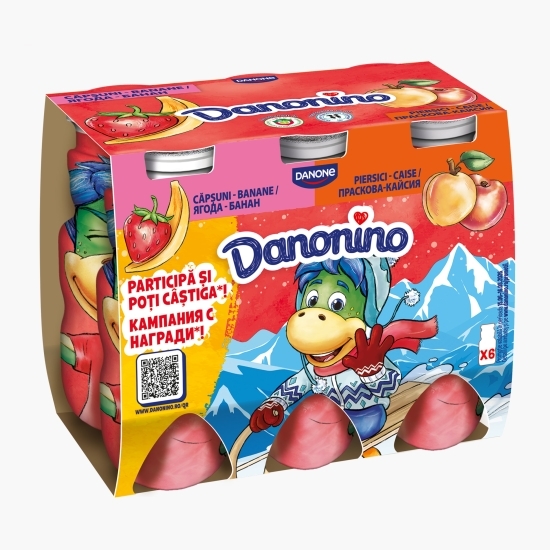 Iaurt de băut cu piure de căpșuni-banane și piersici-caise, 6x100g