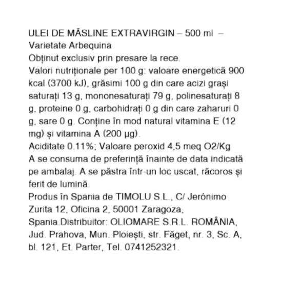 Ulei de măsline extravirgin Arbequina 500ml