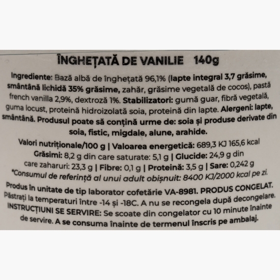 Înghețată artizanală cu aromă de vanilie 140g