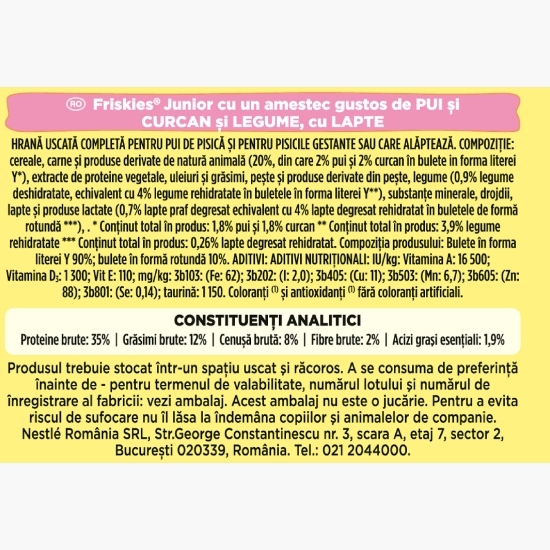 Hrană uscată pentru pisici Junior, 10kg, pui, lapte și legume