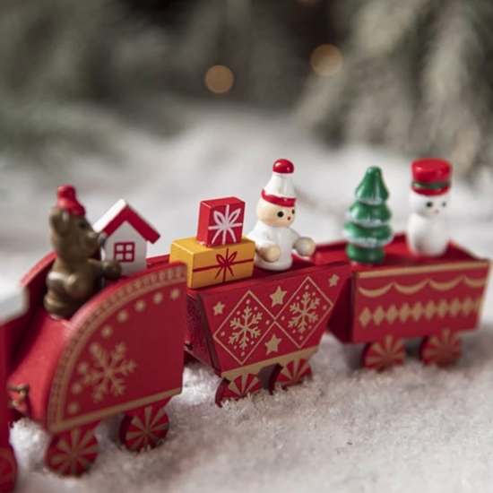 Decorațiune de Crăciun Trenuleț pictat, din lemn, 20cm