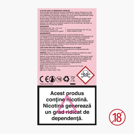 Țigară electronică de unică folosință BM1000 Watermelon Ice, 2ml, 2% nicotină, 1000 pufuri