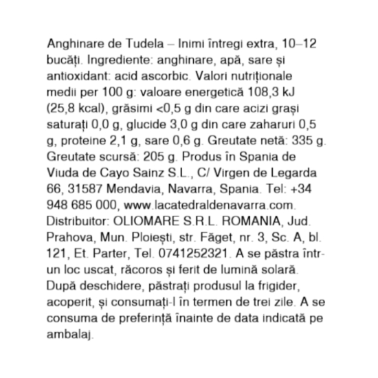 Inimi de anghinare Blanca de Tudela DOP 335g