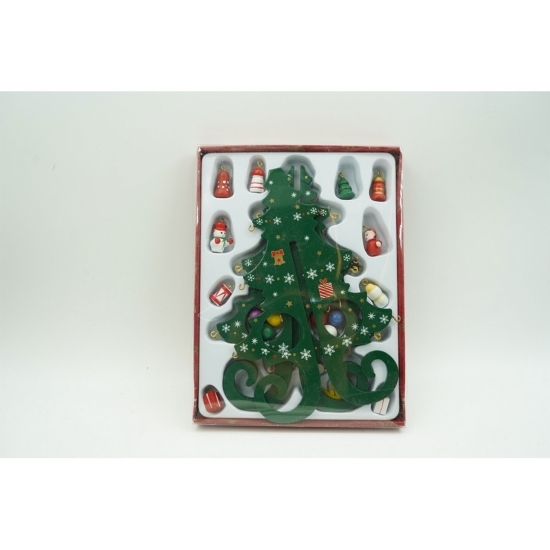 Decorațiune Crăciun Brad verde, 6 cavități cu ornamente, 12cm x 20cm