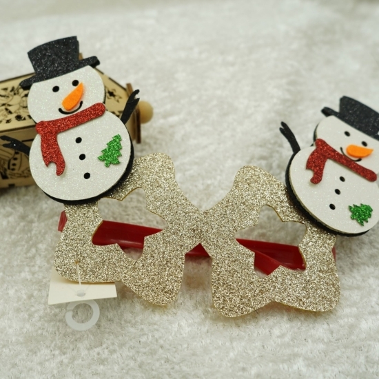 Ochelari petrecere de Crăciun, formă de stea cu om de zăpadă, bej