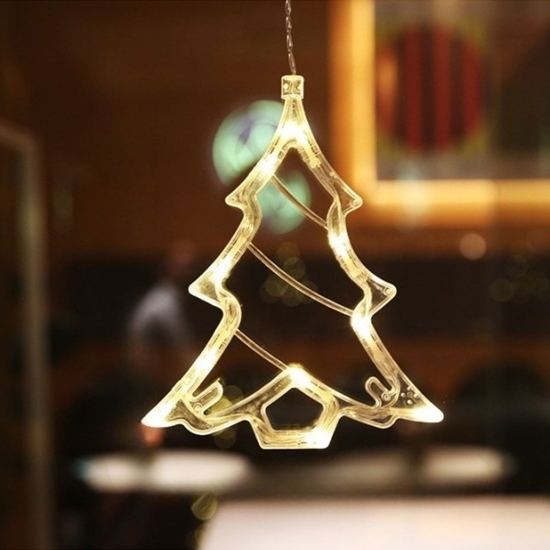 Decorațiune de Crăciun luminoasă în formă de brad, cu ventuză, 21x13 cm