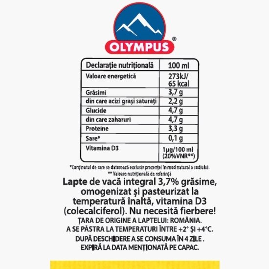 Lapte 3.7% grăsime cu vitamina D3, 1l