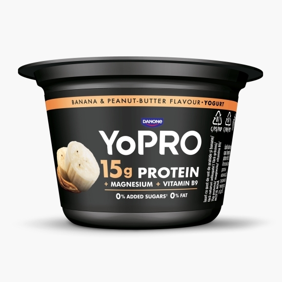 Produs lactat fermentat cu banane și gust de cremă de arahide, cu îndulcitori, bogat în proteine, 0.1% grăsime, 160g