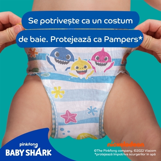 Scutece chiloțel pentru apă Splashers Baby Shark, mărimea 4-5, 9-15kg, 11 buc