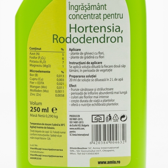 Îngrășământ concentrat pentru Hortensia Rododendron 250ml