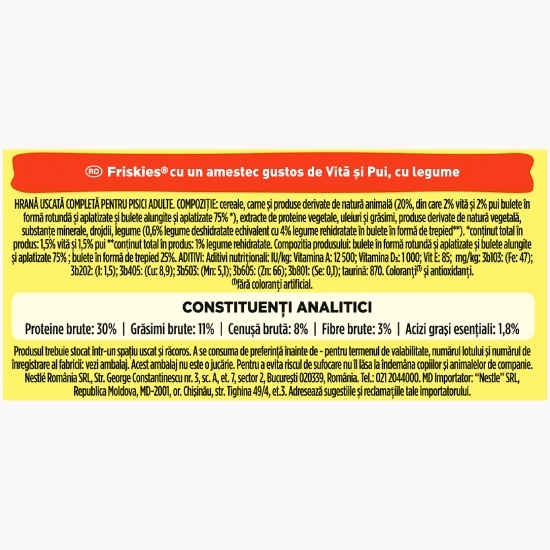 Hrană uscată pentru pisici adult, 10kg, cu vită, pui și legume