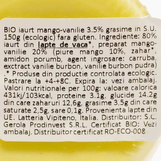 Iaurt eco mango-vanilie 3.5% grăsime 150g