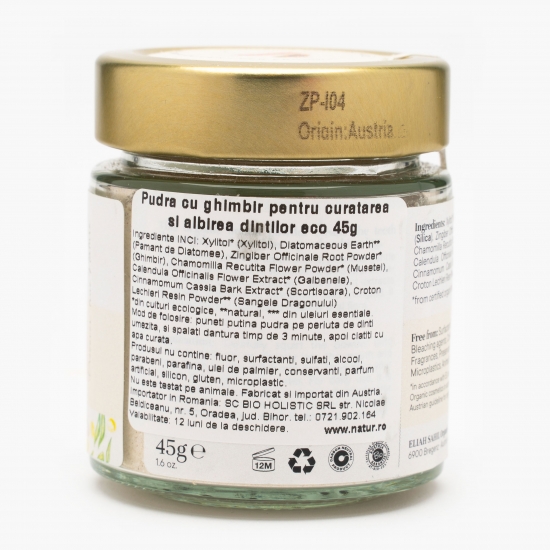 Pudră cu ghimbir pentru albirea dinților, bio 45g