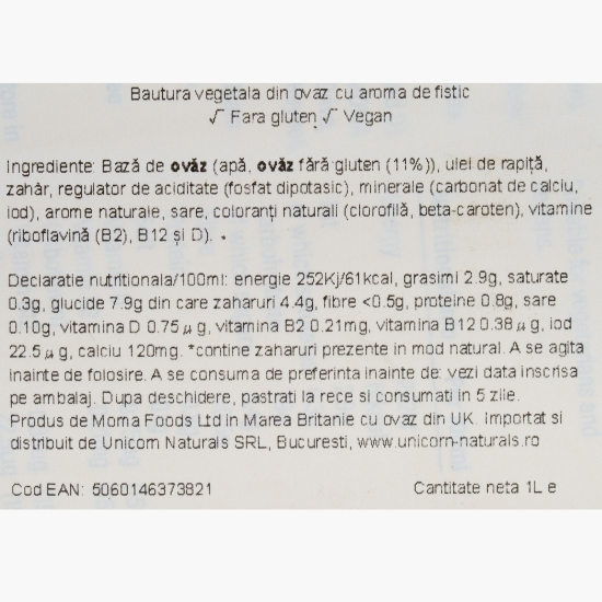 Băutură vegetală din ovăz cu aromă de fistic 1l