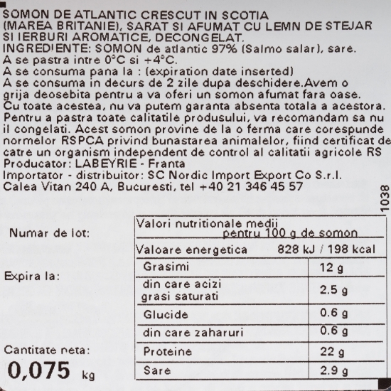 Somon scoțian afumat și feliat 75g