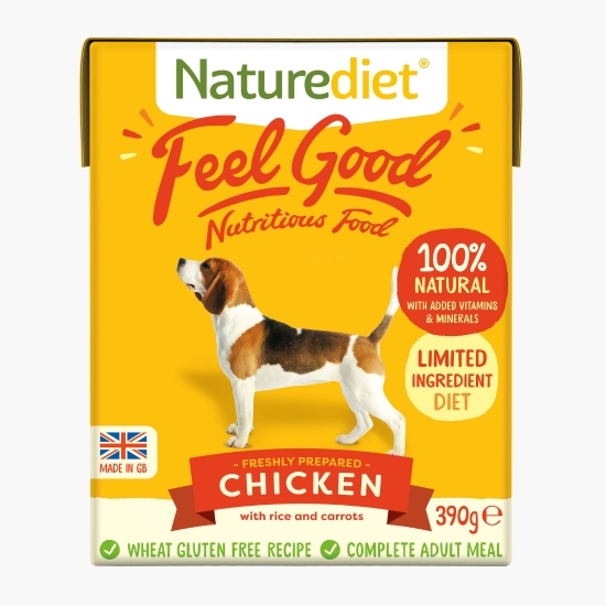 Hrană umedă pentru câini, pate, 390g, Feel Good cu pui, orez și morcovi