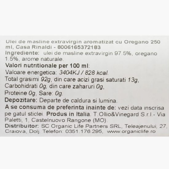 Ulei de măsline extravirgin aromatizat cu oregano 250ml