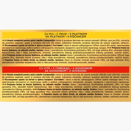 Hrană umedă pentru pisici Gold Delicii Suculente, 4x85g, mix de arome (pui și vită)