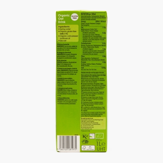Băutură vegetală eco din ovăz, fără zahăr adăugat, 1l