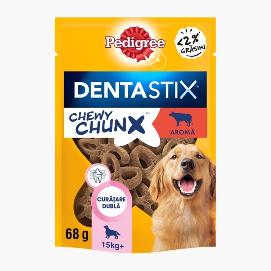 Recompense pentru câini de talie medie și mare, 68g, DentaStix Chewy Chunx cu aromă vită