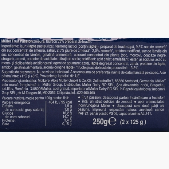 Iaurt cu zmeură Fruit Passion, pachet 2x125g