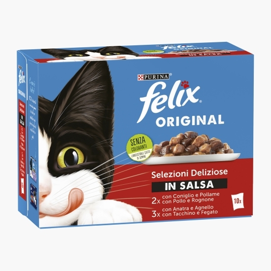 Hrană umedă pentru pisici, 10x85g, mix de arome (iepure, pasăre, pui, rață, miel, curcan și ficat)