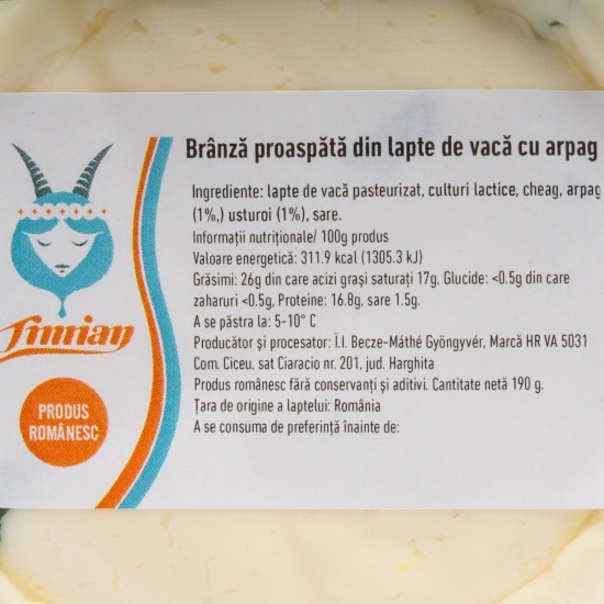 Brânză proaspătă din lapte de vacă, cu arpagic 190g