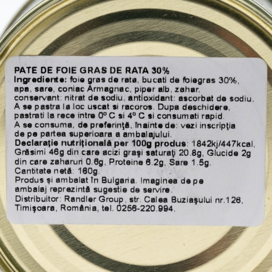 Bloc de foie gras de rață 30% bucăți întregi 160g