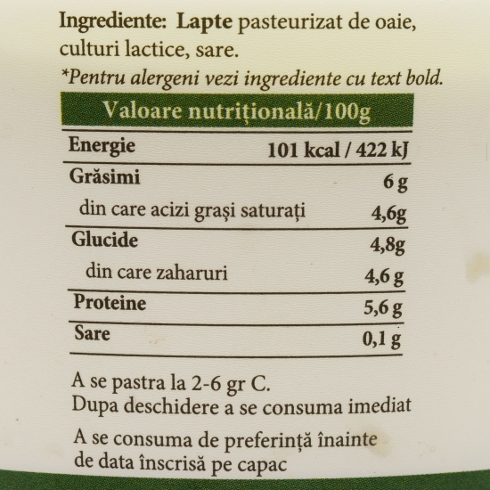 Iaurt din lapte de oaie, 6% grăsime, 200g