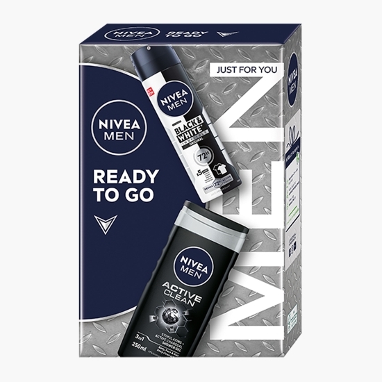 Set cadou: Gel de duș Men Activ Clean 250ml + Deodorant spray pentru bărbați Men Invisible Black&White Power 150ml