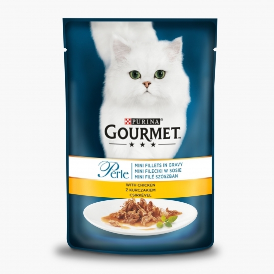 Hrană umedă pentru pisici, 85g, mini fileuri în sos, pui