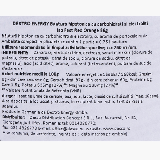 Băutură hipotonică cu carbohidrați și electroliți Red Orange 56g