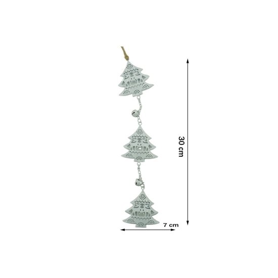 Ornament de brad Trei pomi de Crăciun, alb, metal, 30 cm