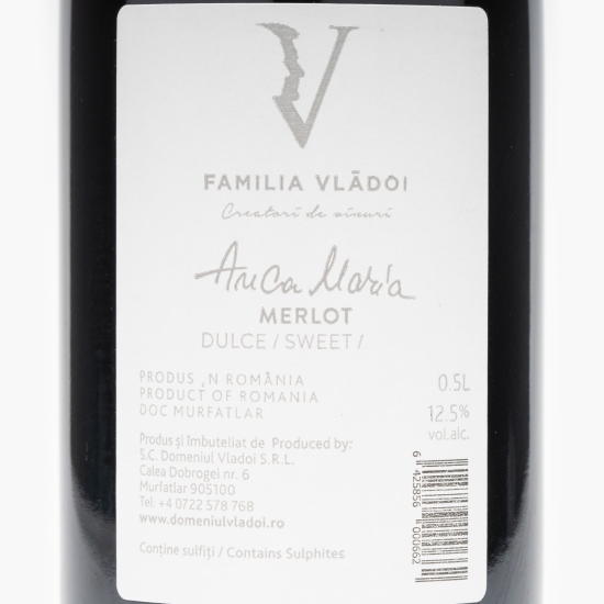 Vin roșu dulce Anca Maria Merlot, 12.5%, 0.5l
