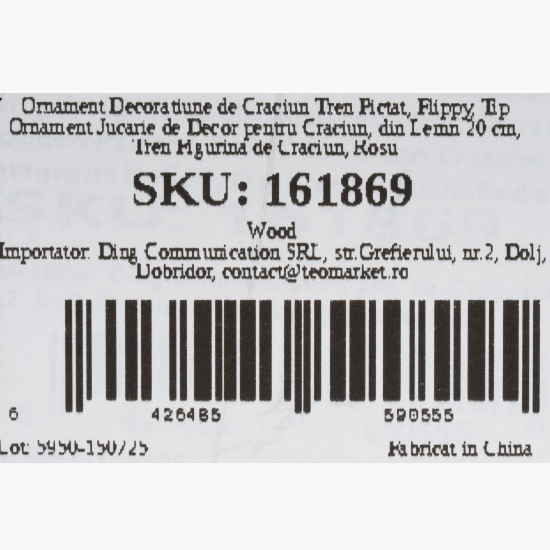 Decorațiune de Crăciun Trenuleț pictat, din lemn, 20cm