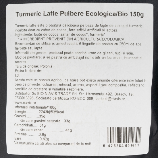Turmeric Latte pulbere ecologică 150g