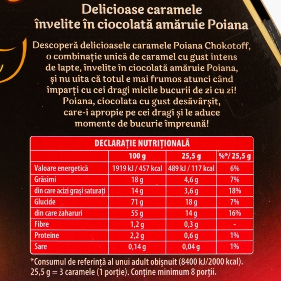 Caramele învelite în ciocolată amăruie Chokotoff 221g