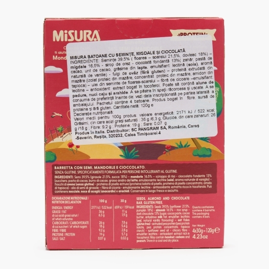 Baton cu semințe, migdale și ciocolată cu proteine vegetale 120g